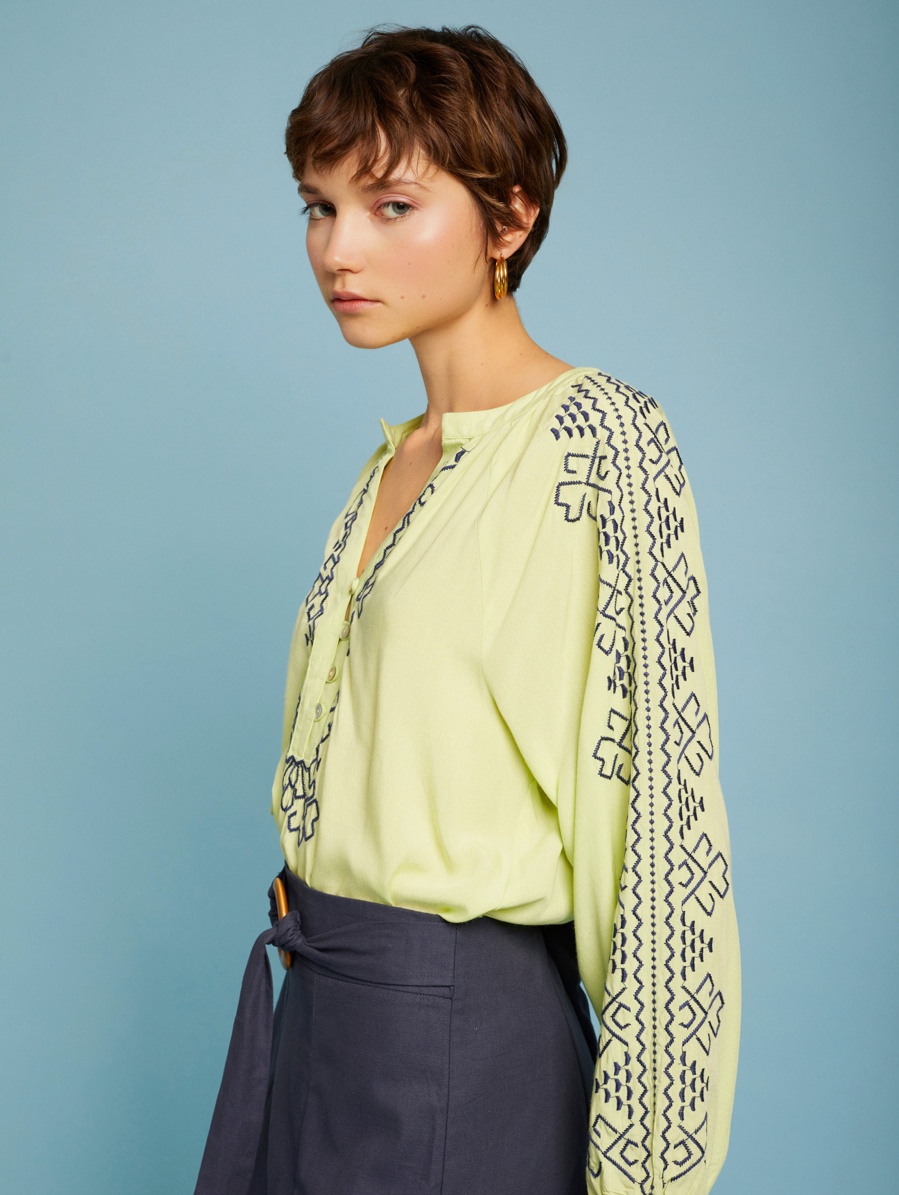 Blouse with lurex embroidery