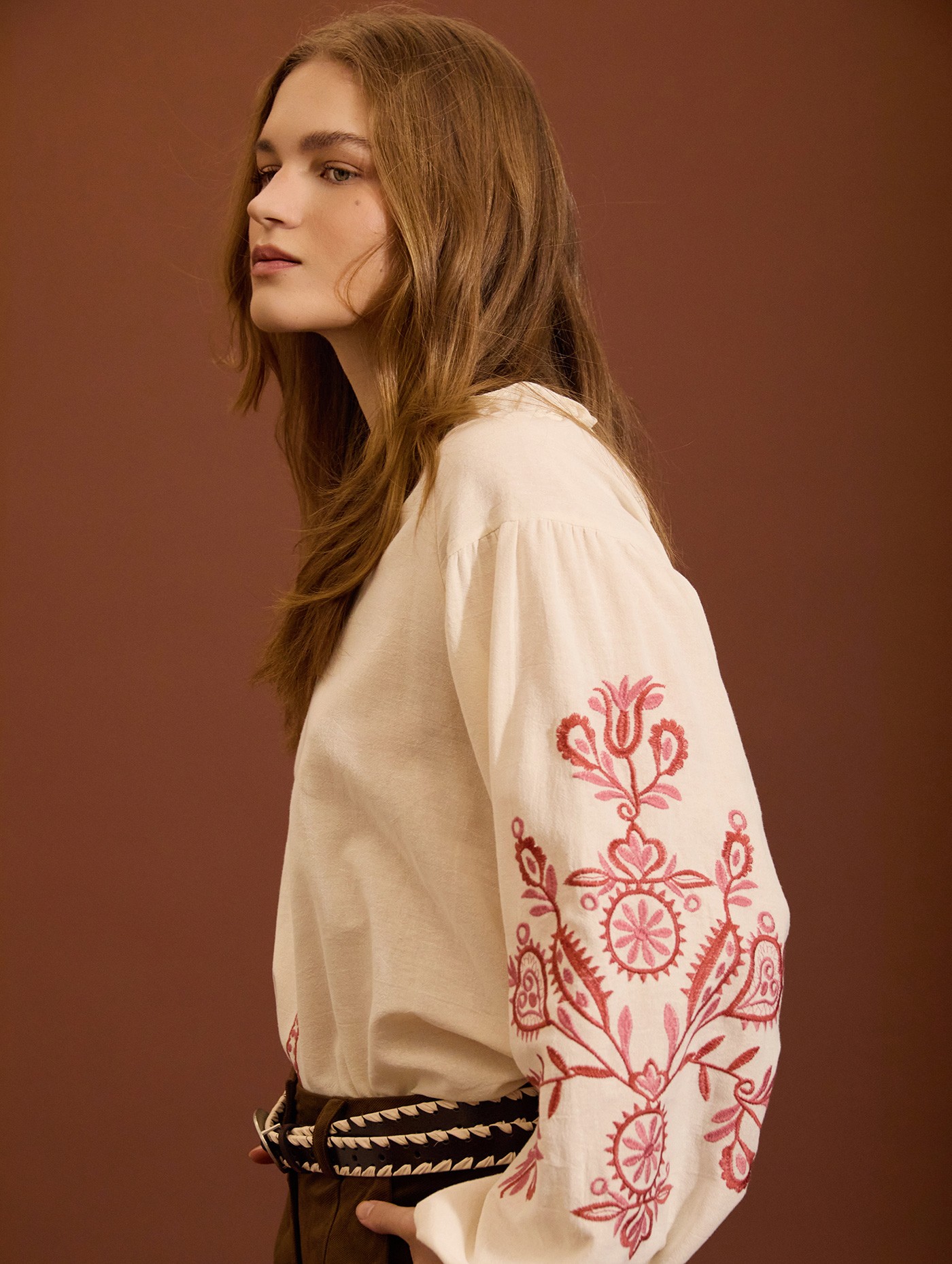 Contrast-embroidered blouse