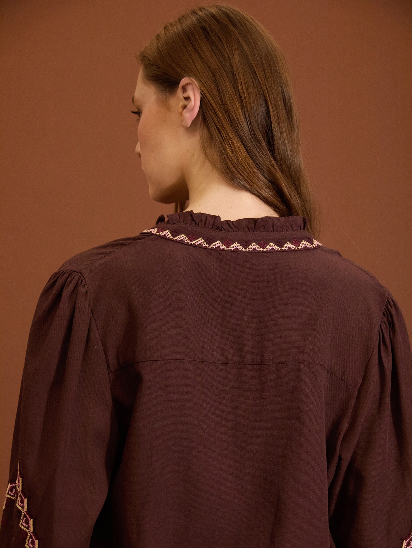 Embroidered blouse with ruffle detail