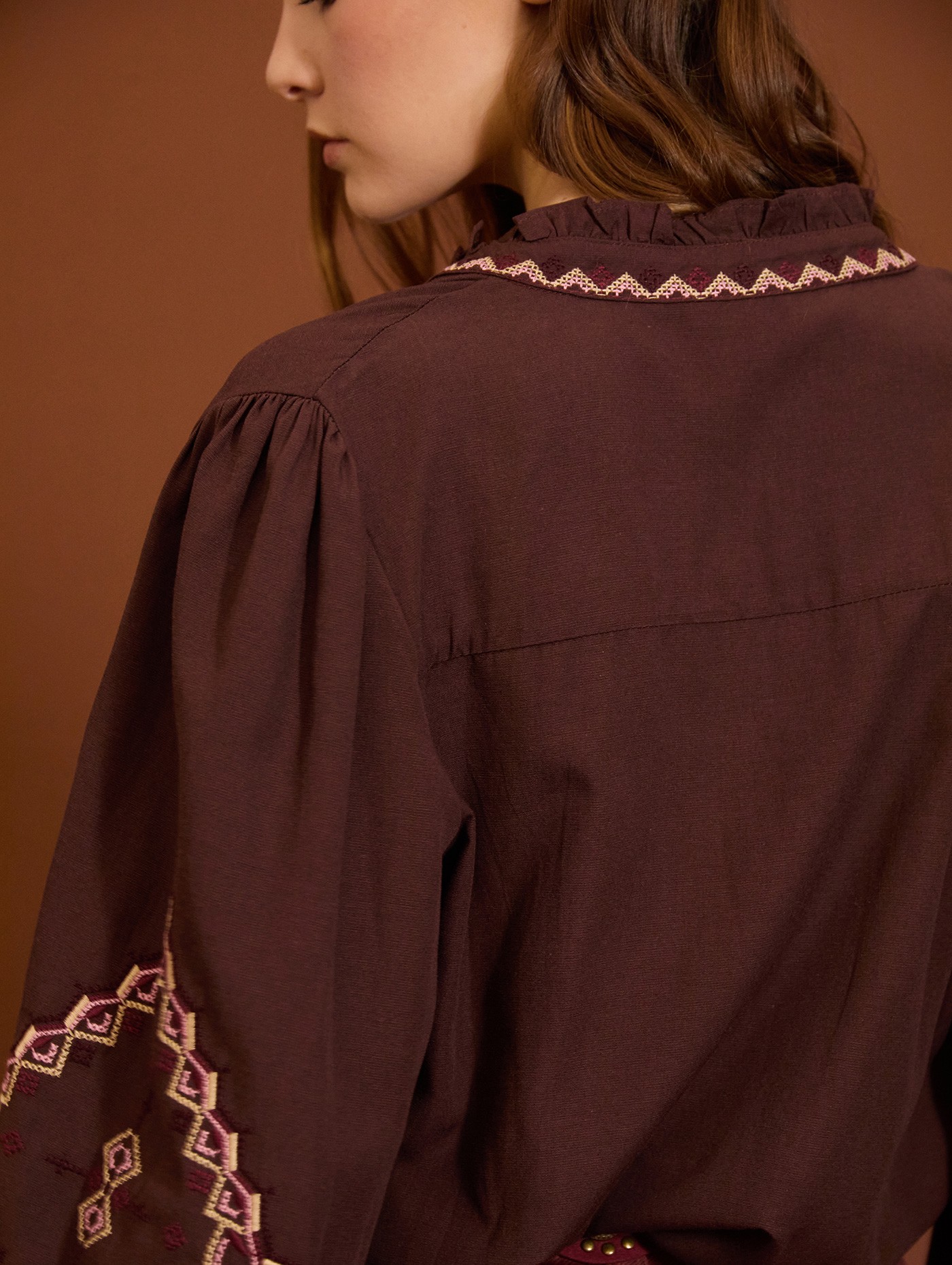 Embroidered blouse with ruffle detail