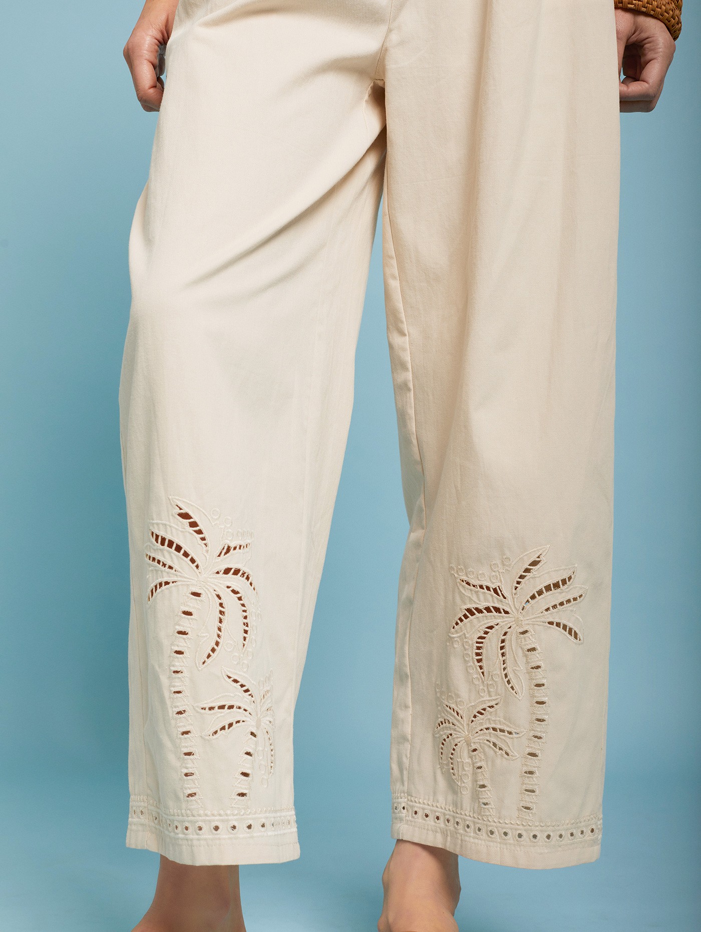 Palm tree embroidery pants 4