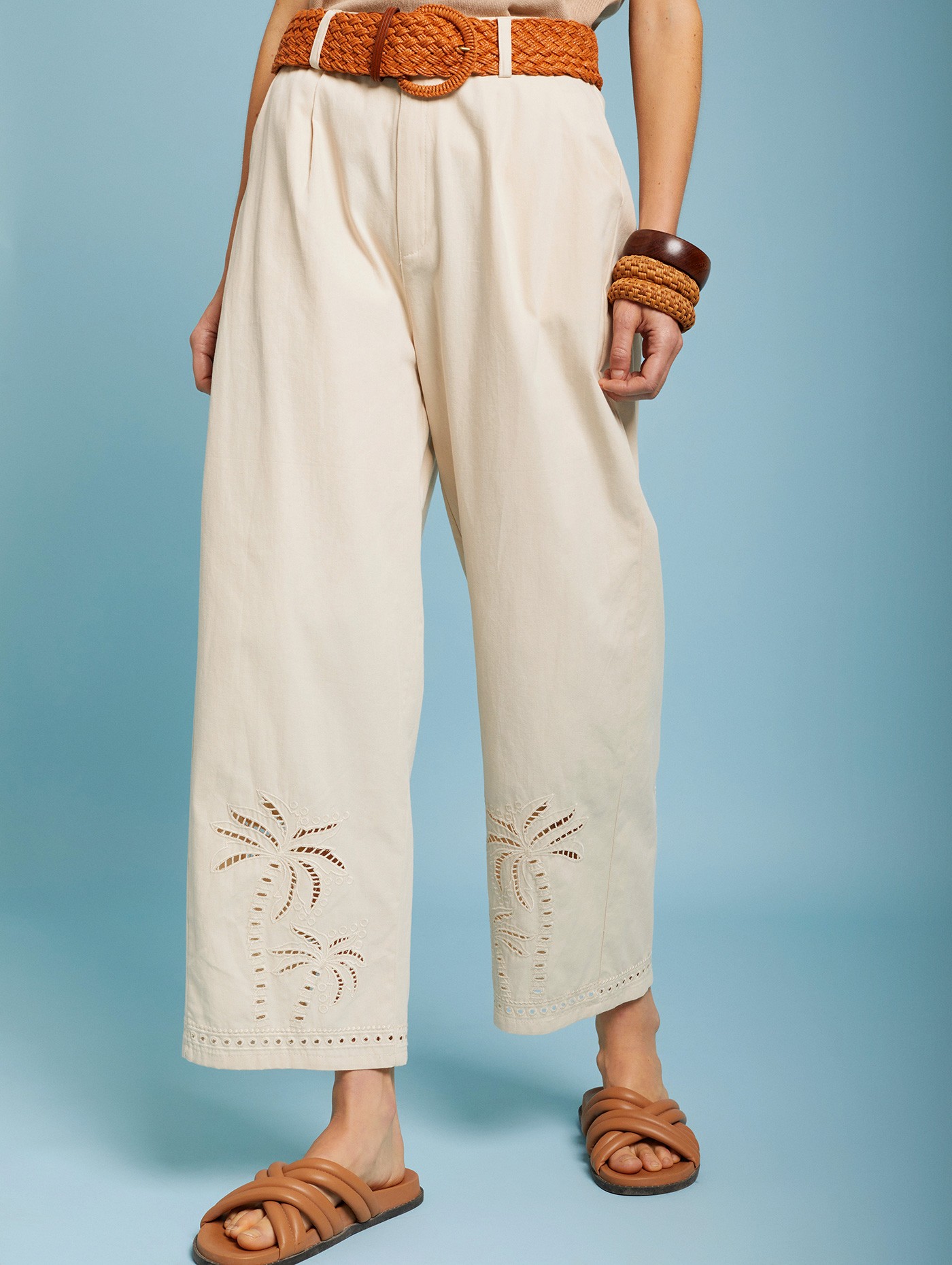 Palm tree embroidery pants 1