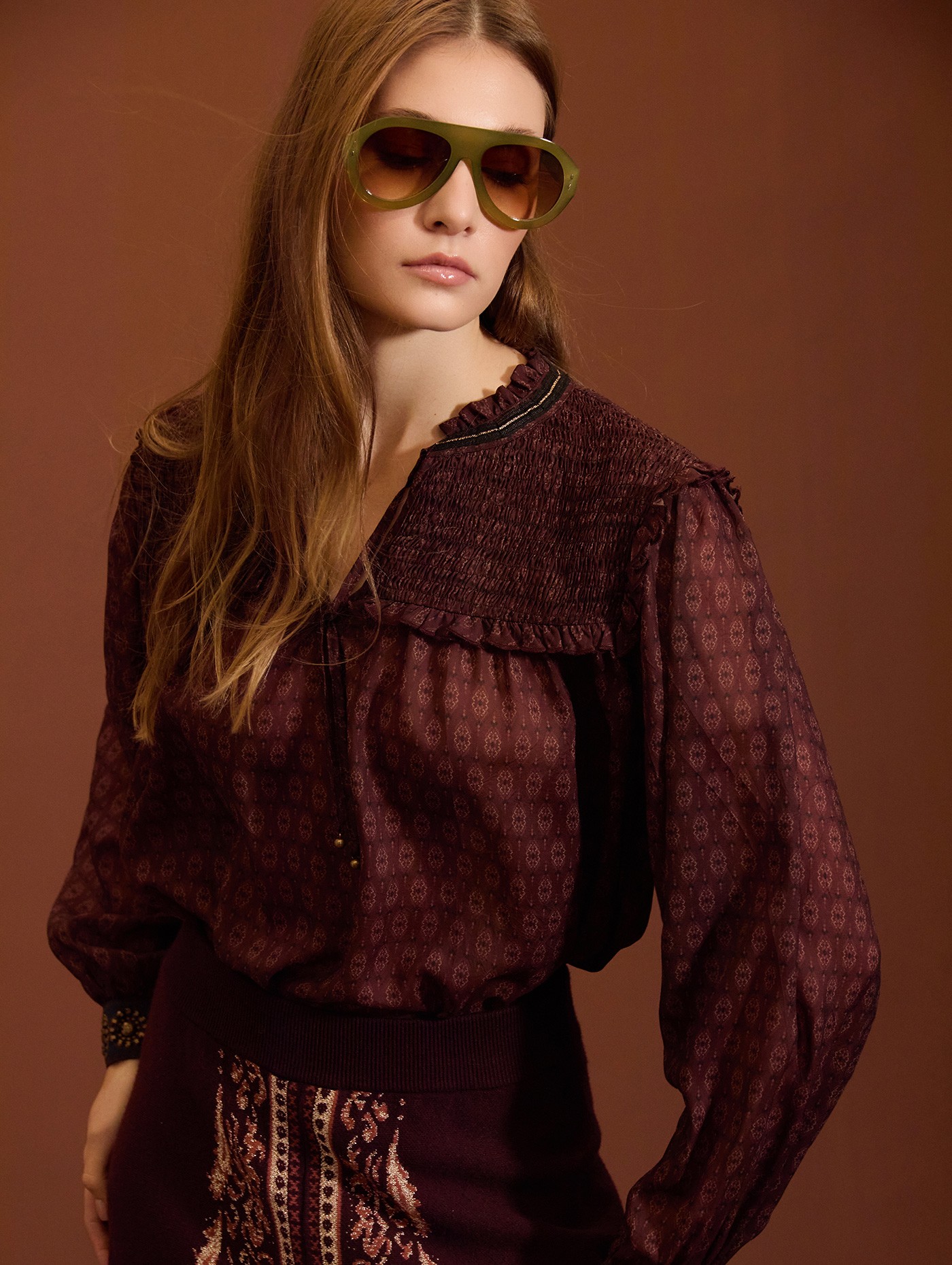 Printed chiffon blouse with studs