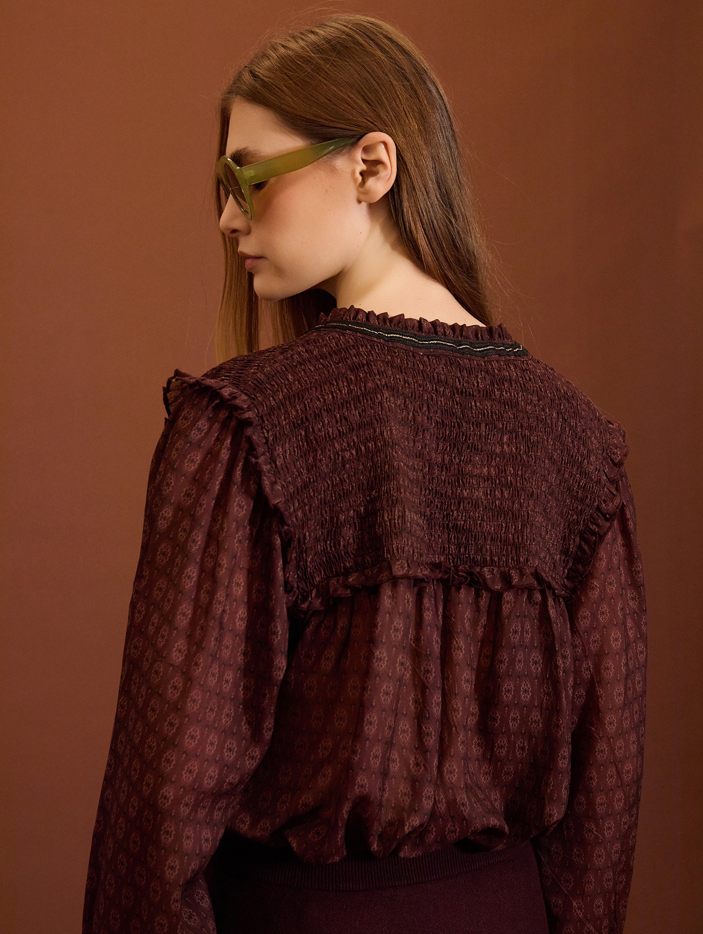 Printed chiffon blouse with studs