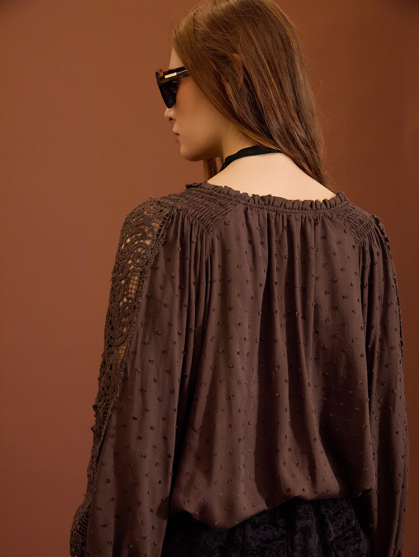 Blouse in plumetis and lace