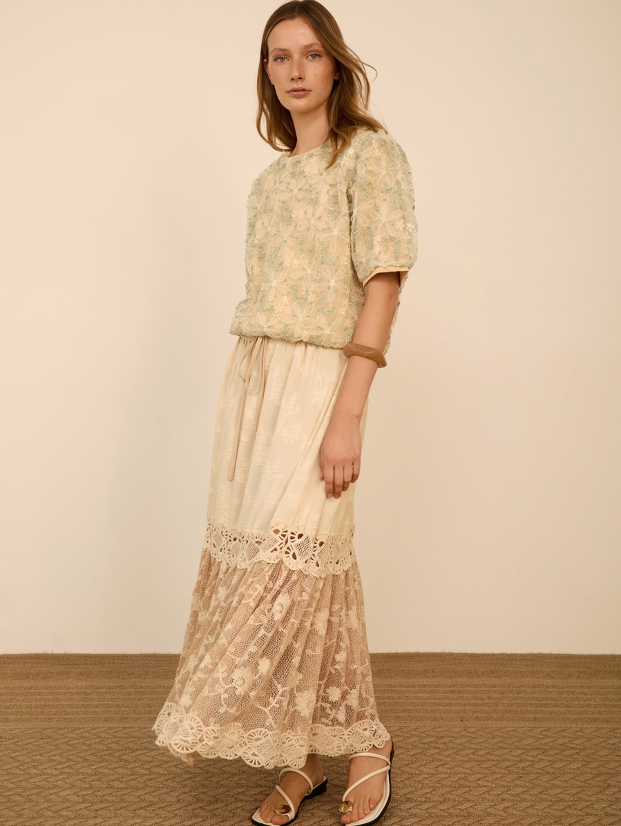 Falda midi bimateria