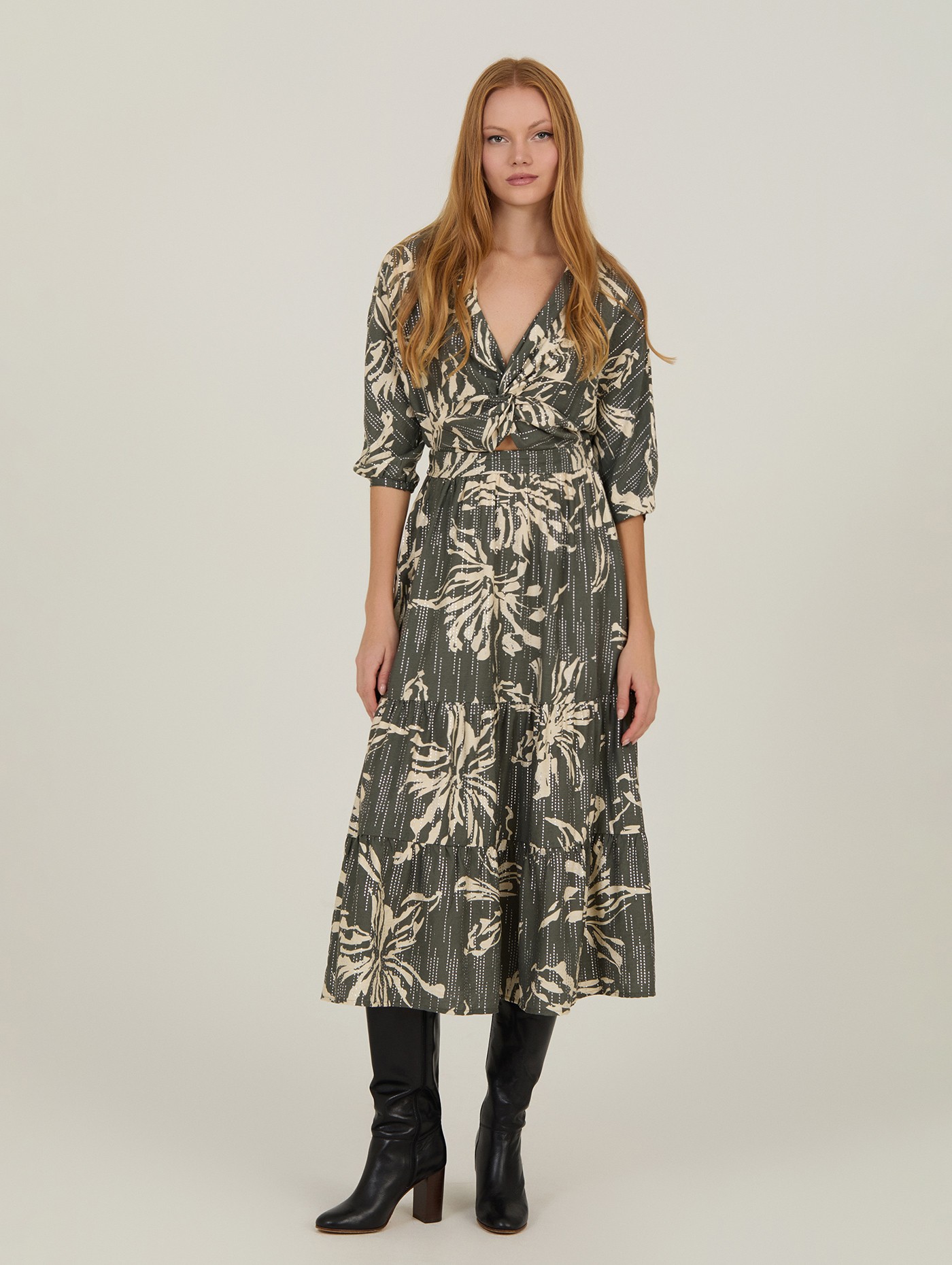 Long dress with knotted neckline