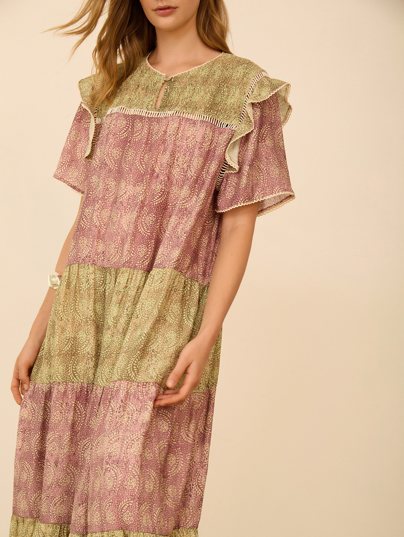 Vestido largo estampado bicolor 6