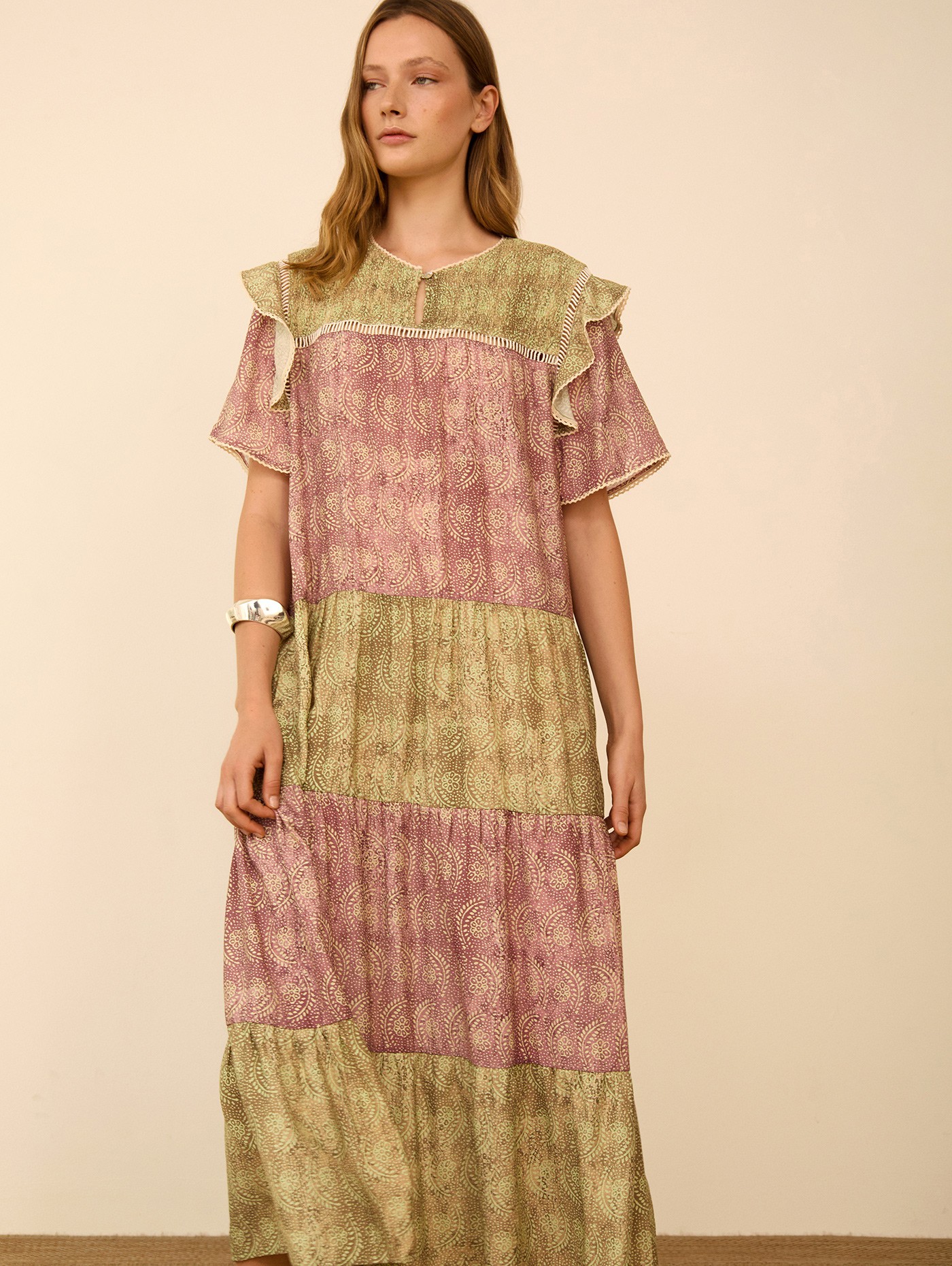 Vestido largo estampado bicolor 2