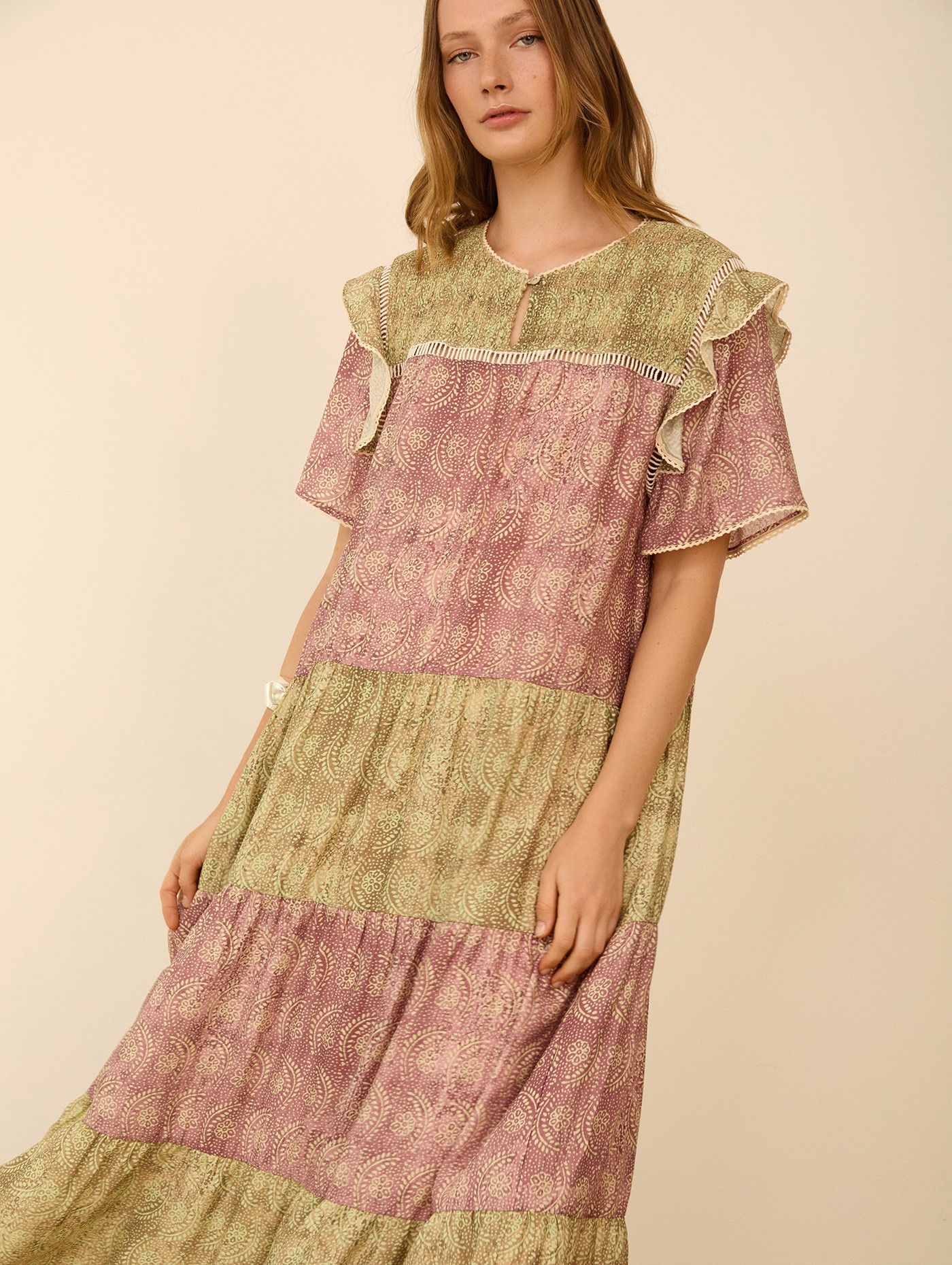 Vestido largo estampado bicolor 4