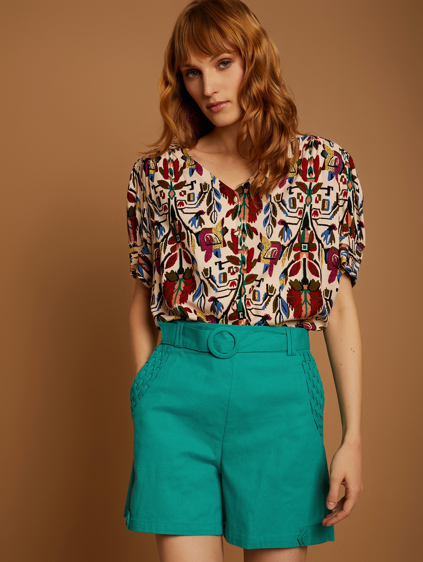 Short sleeve printed blouse