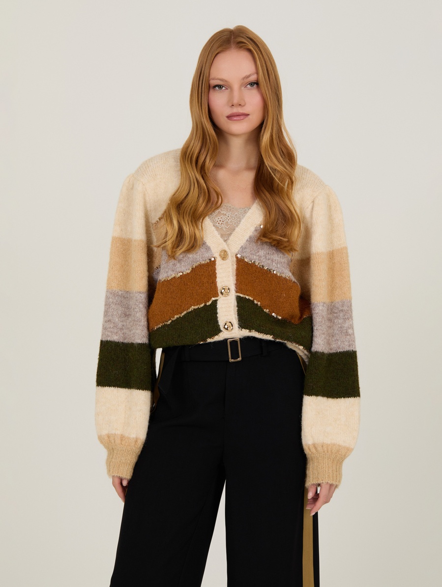 Cardigan à rayures et paillettes