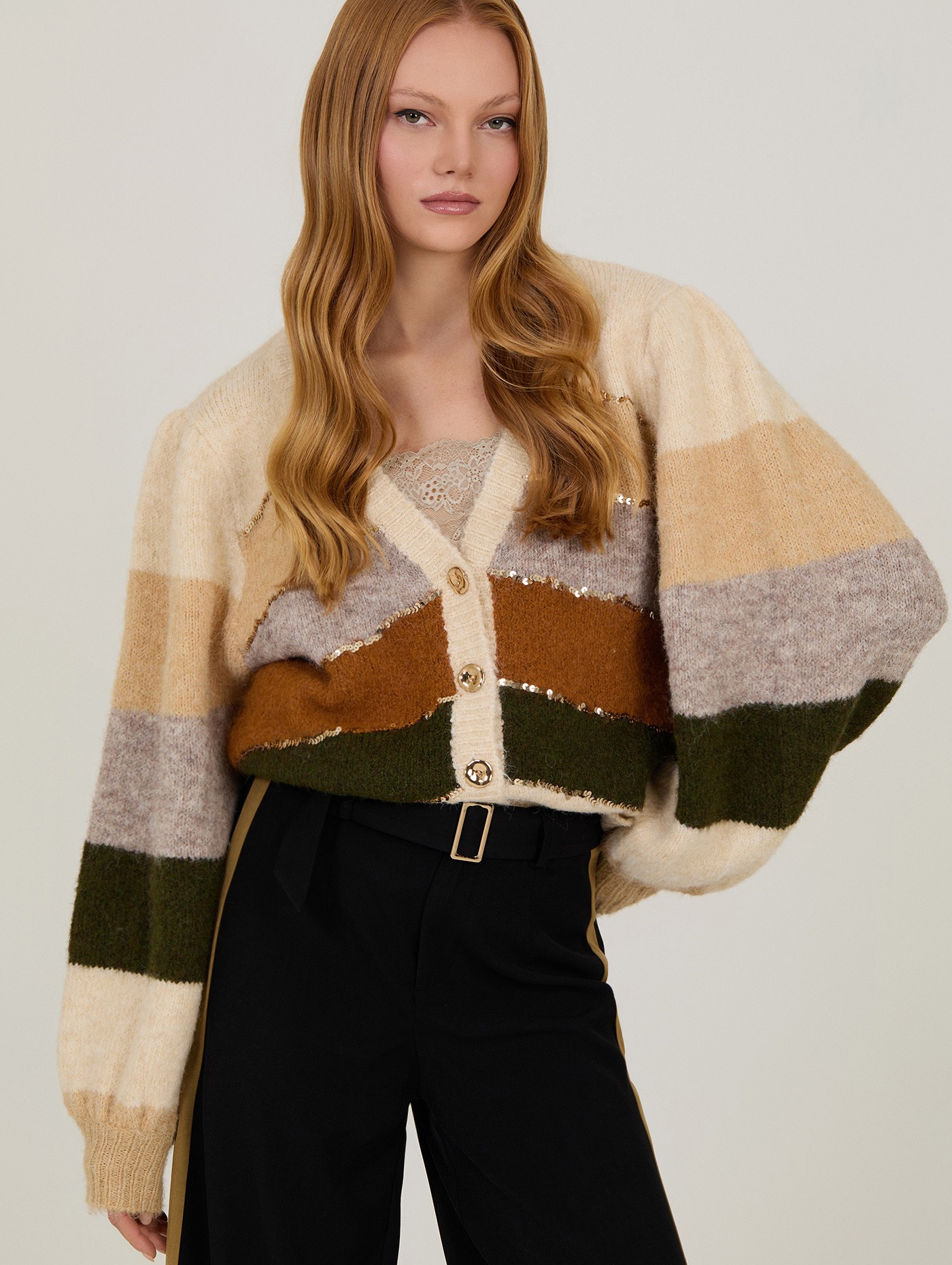 Cardigan with stripes and sequins 1
