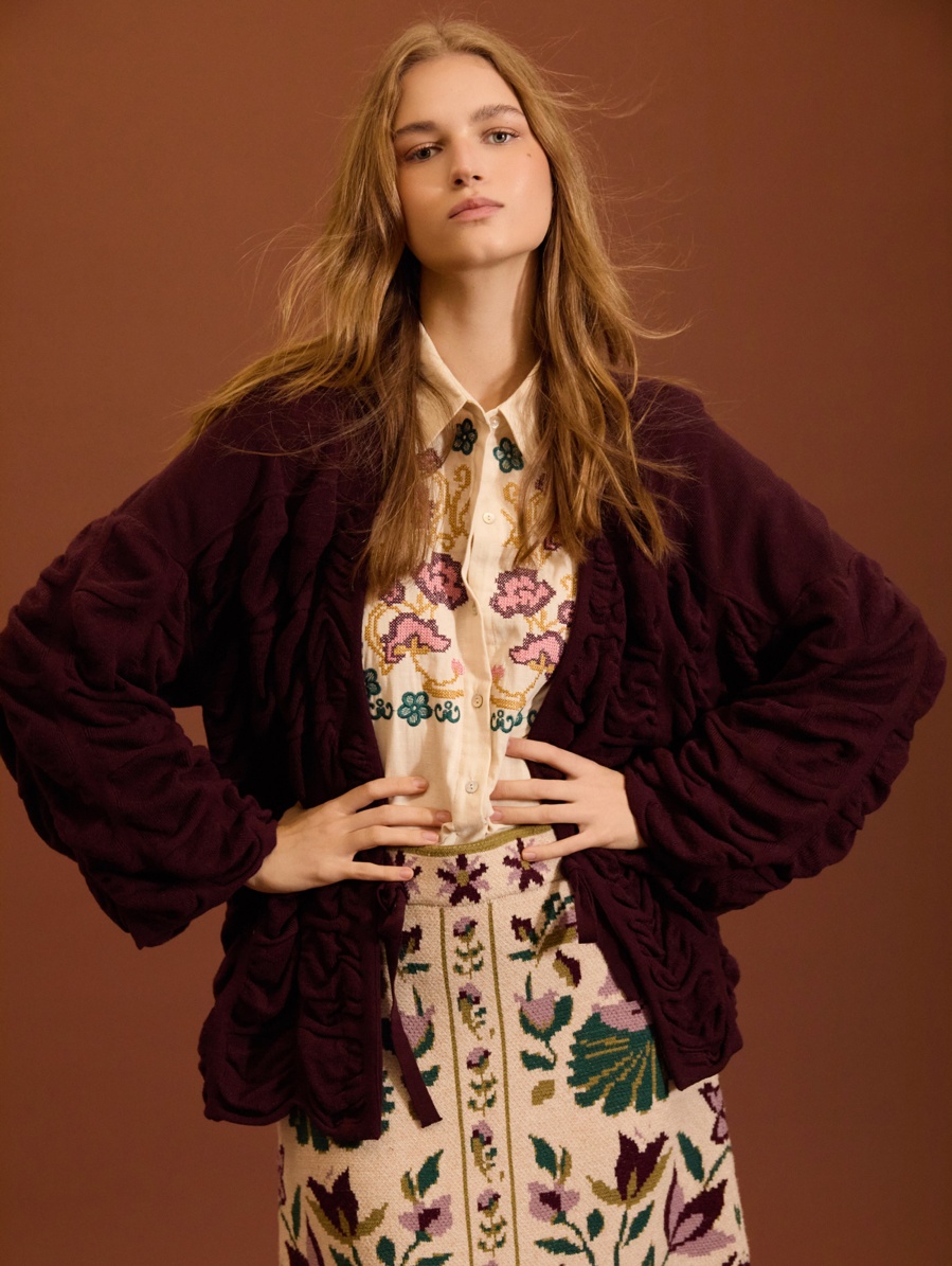 Cardigan texture fronces