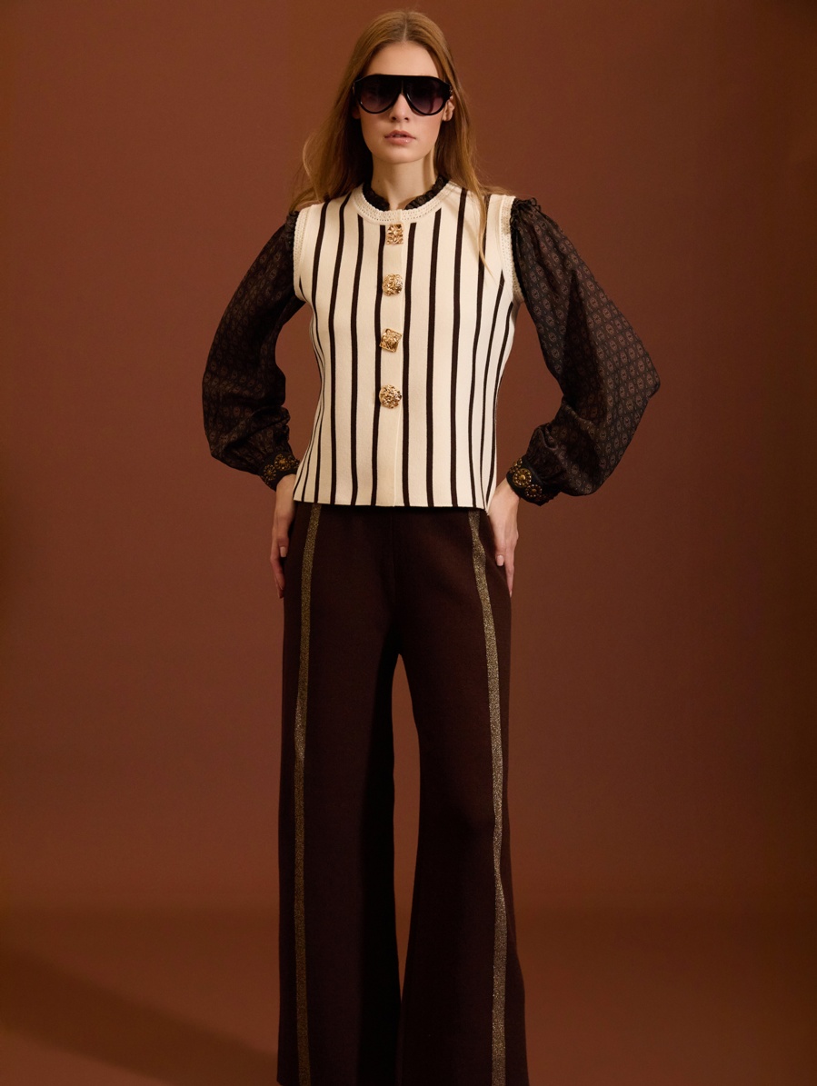 Pantalón de punto a rayas de lurex