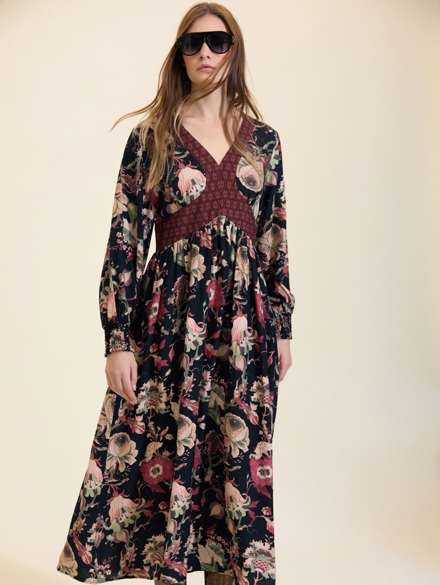 Vestido largo con estampado mixto