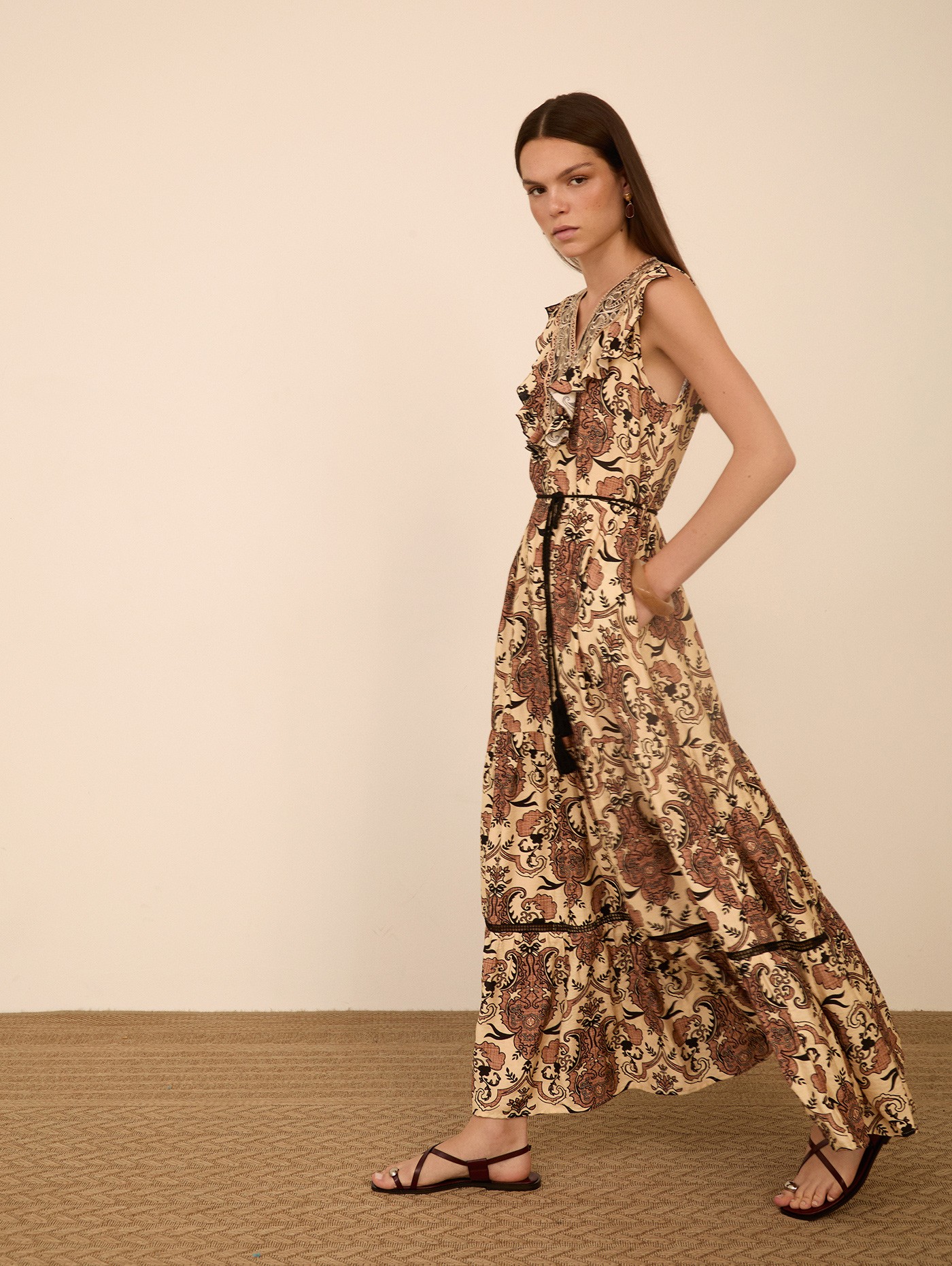 Vestido largo estampado pasley