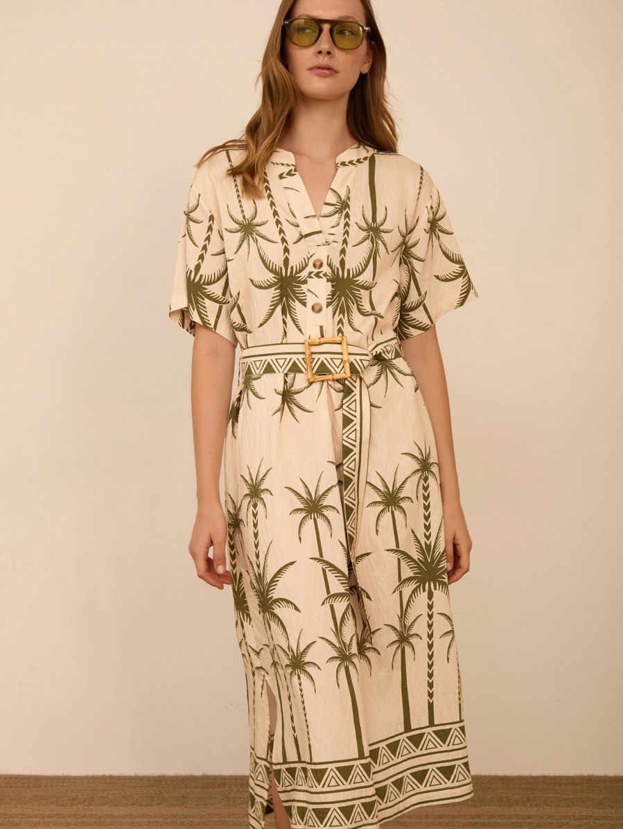 Vestido midi estampado palmeras