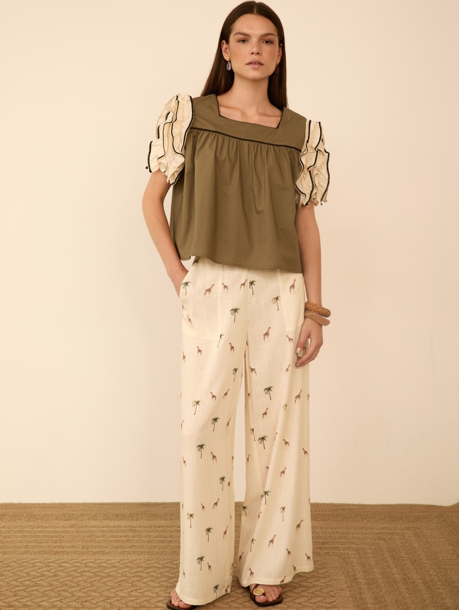 Blusa manga corta volantes