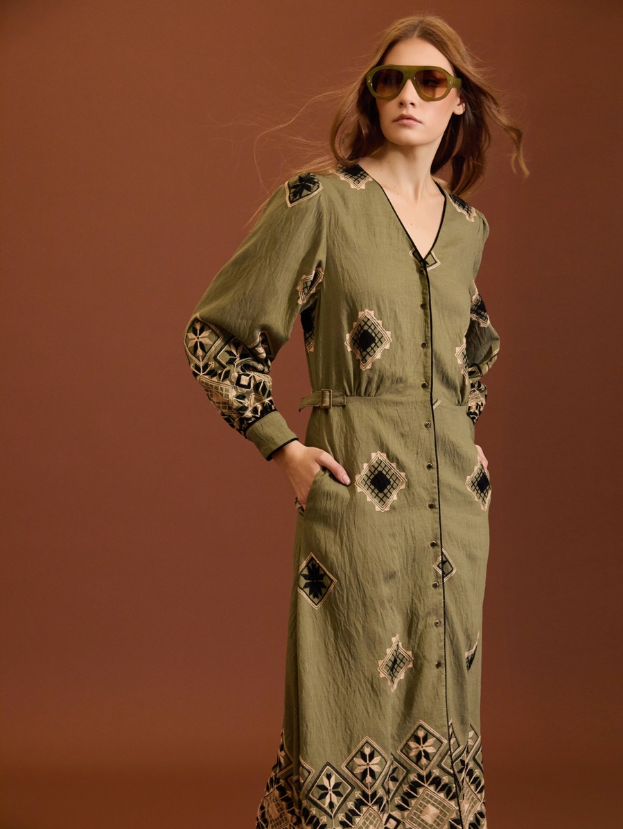 Vestido camisero étnico bordado