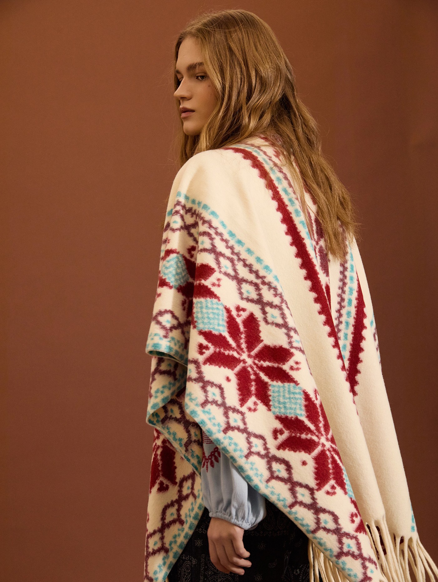 Fringed ethnic poncho