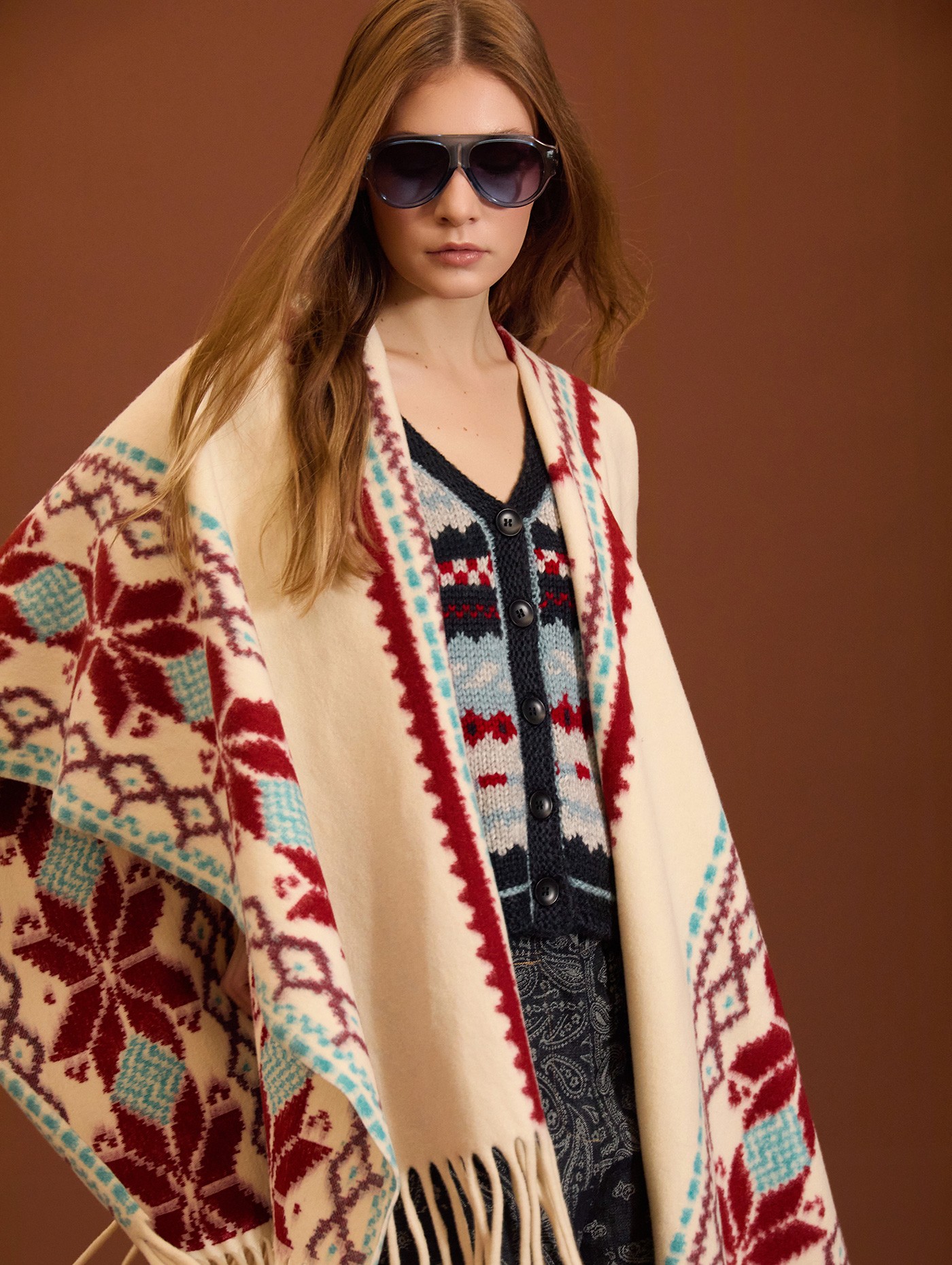 Fringed ethnic poncho