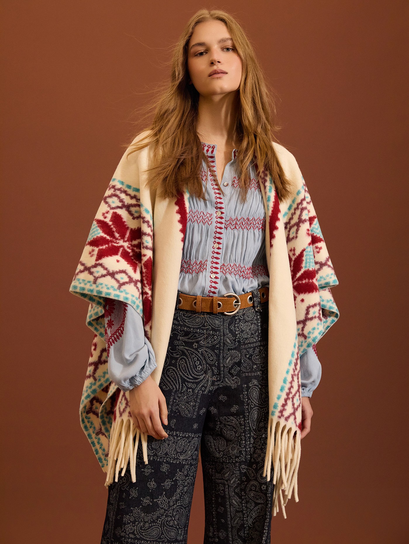 Fringed ethnic poncho