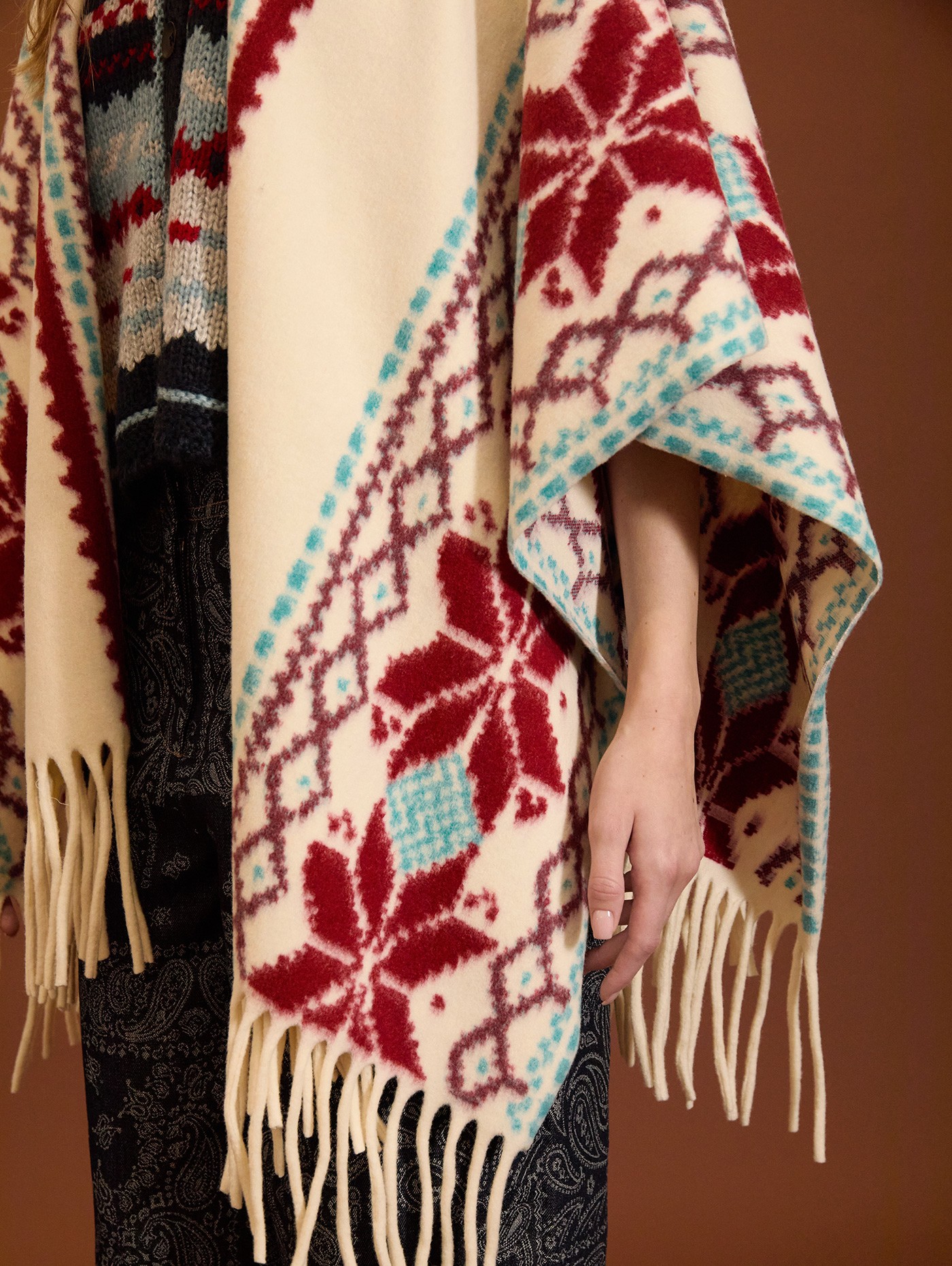 Fringed ethnic poncho