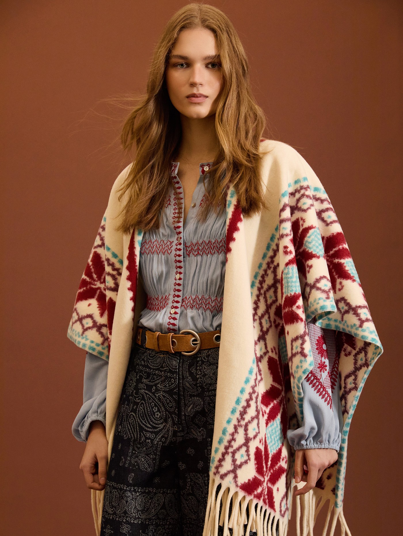 Fringed ethnic poncho