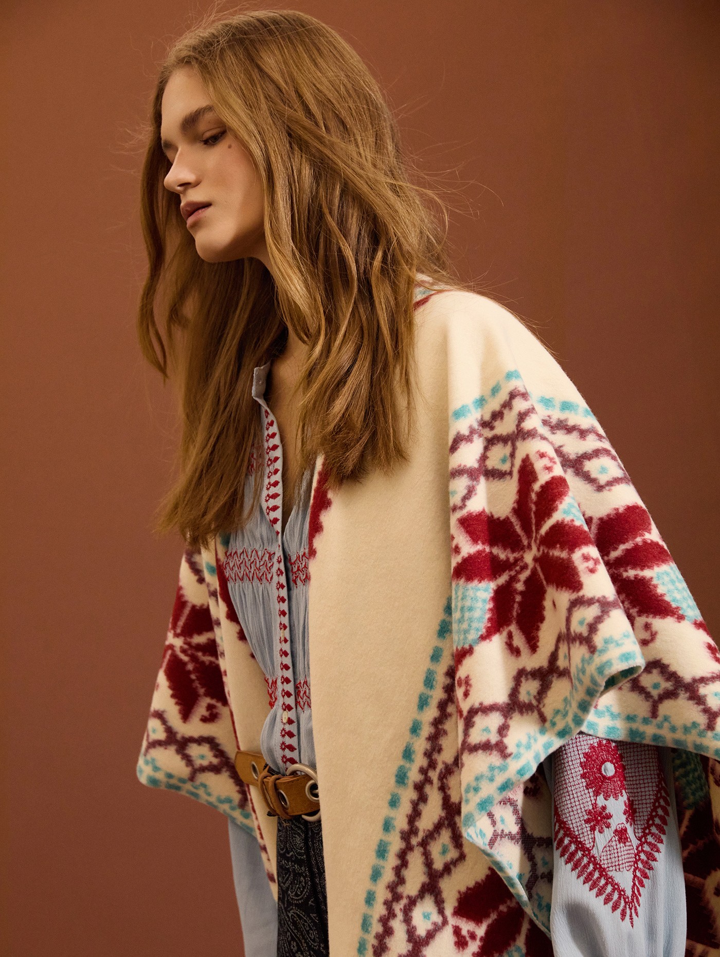 Fringed ethnic poncho
