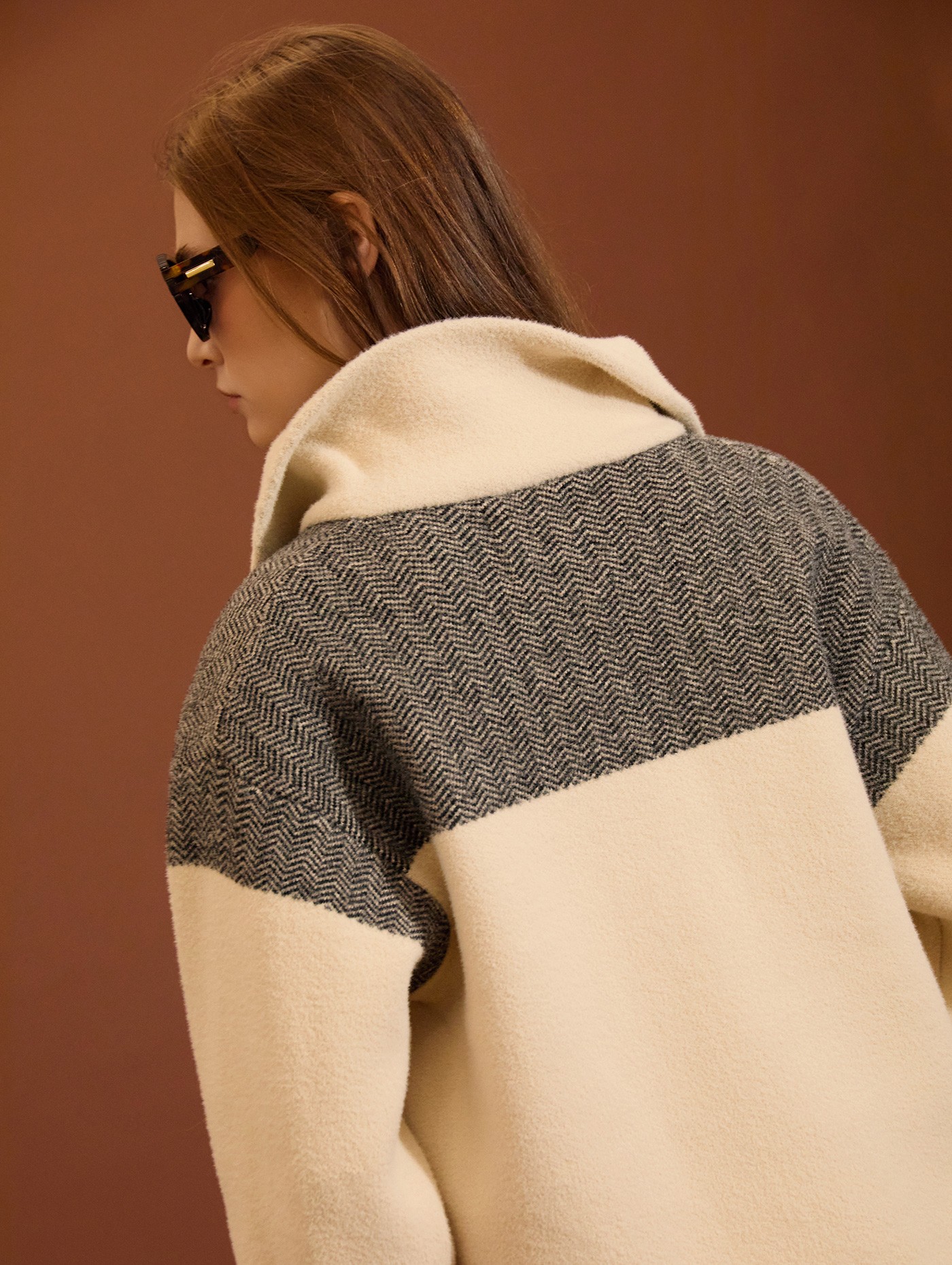 Chaqueta de punto en espiga en contraste 3