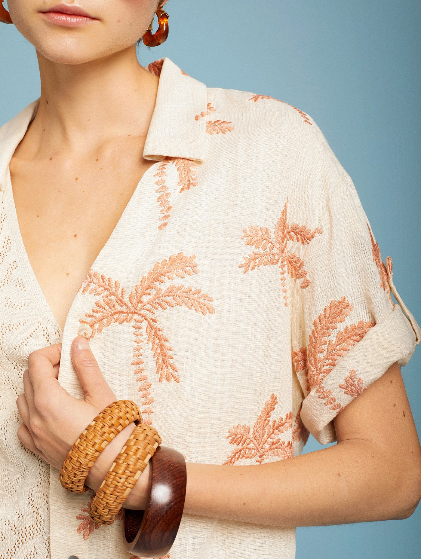 Palm tree embroidery blouse 5
