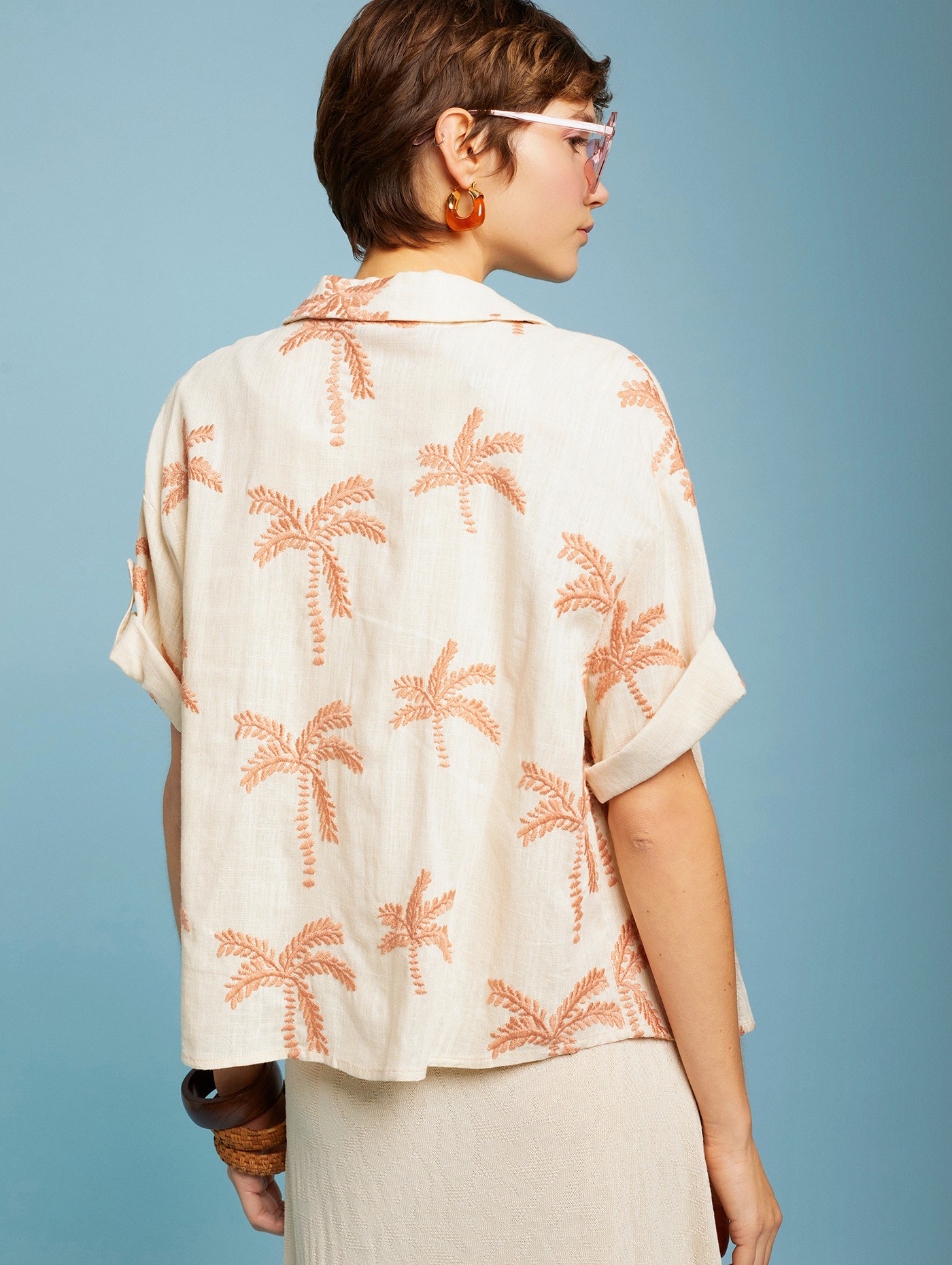 Palm tree embroidery blouse 1