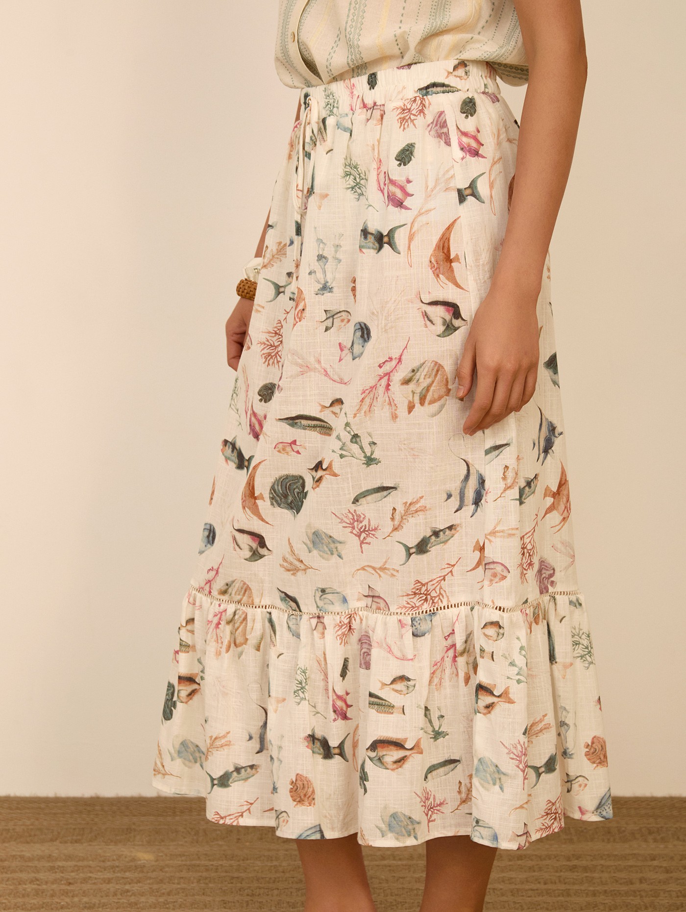 Falda midi estampado peces 2