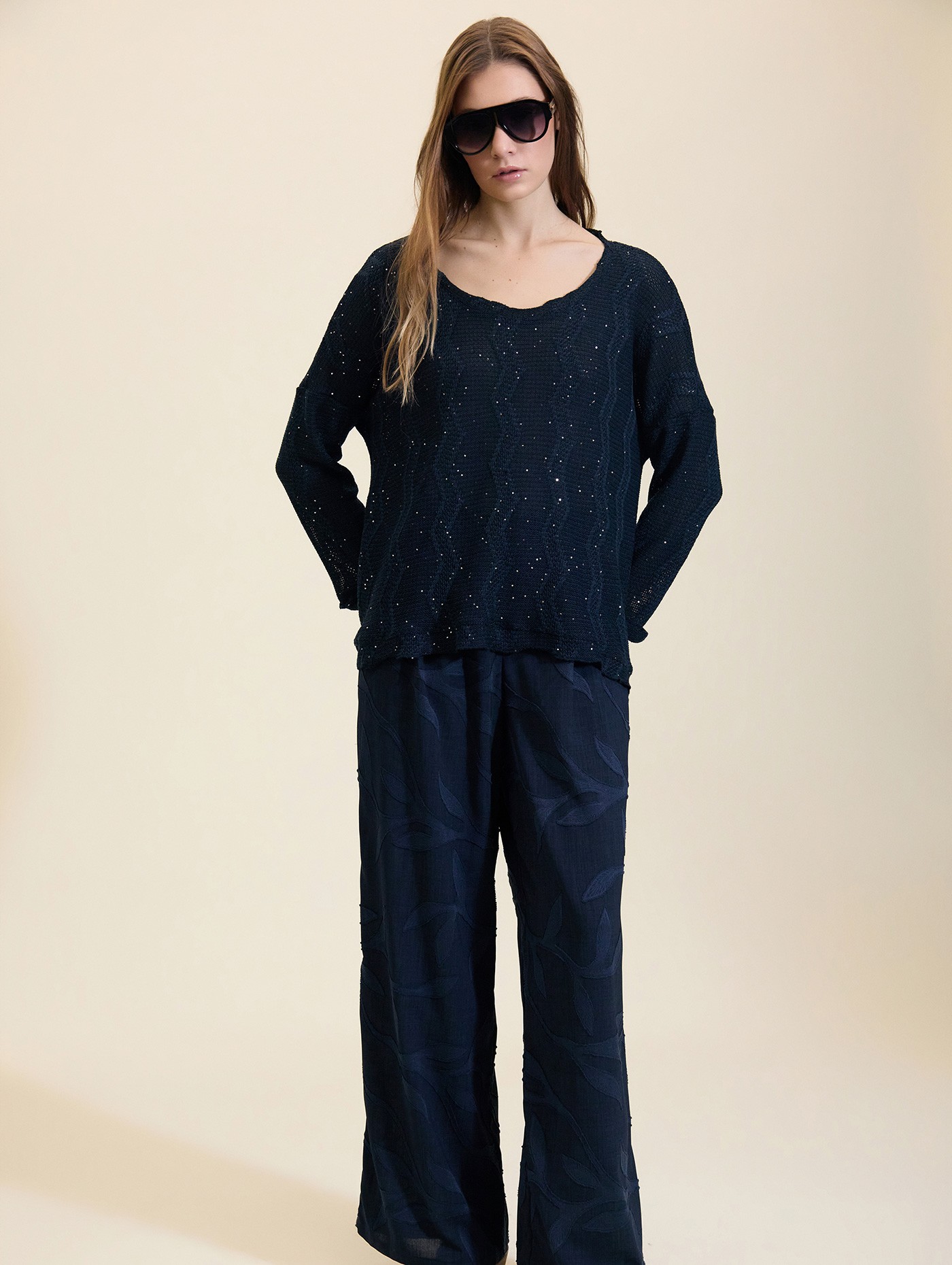 Pantalón palazzo jacquard