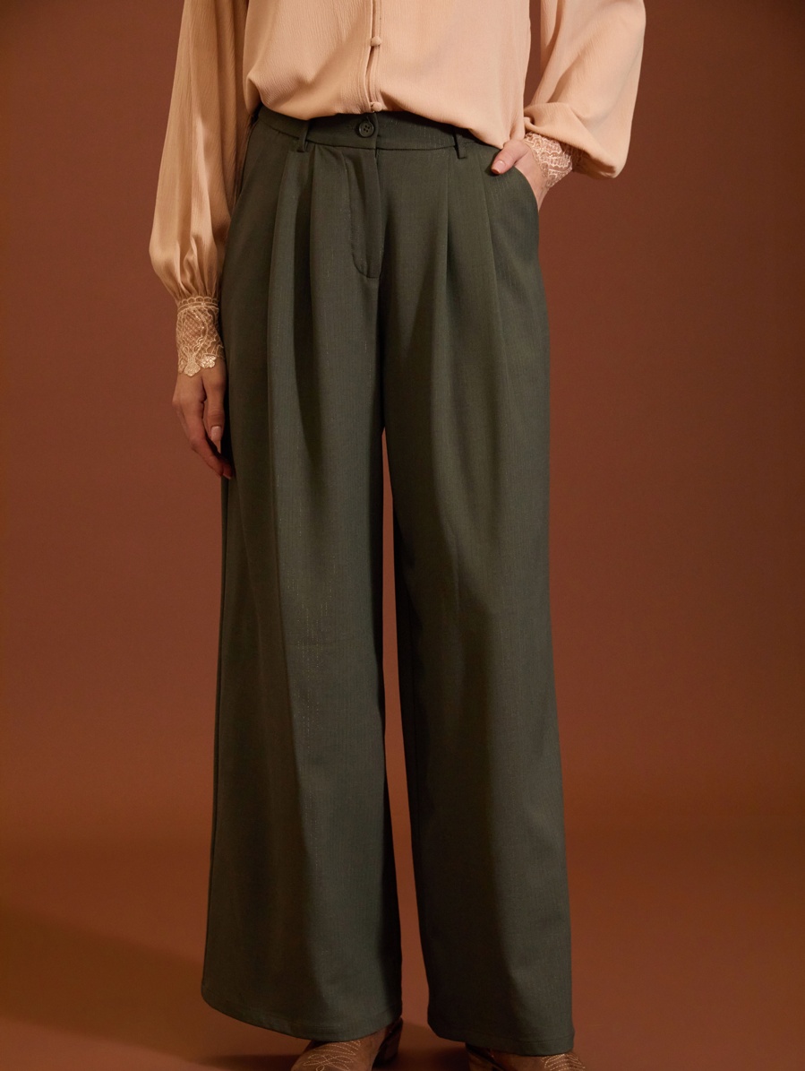 Pantalón palazzo plisado con lúrex