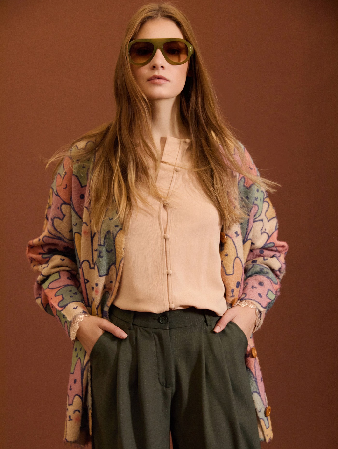 Pantalón palazzo plisado con lúrex