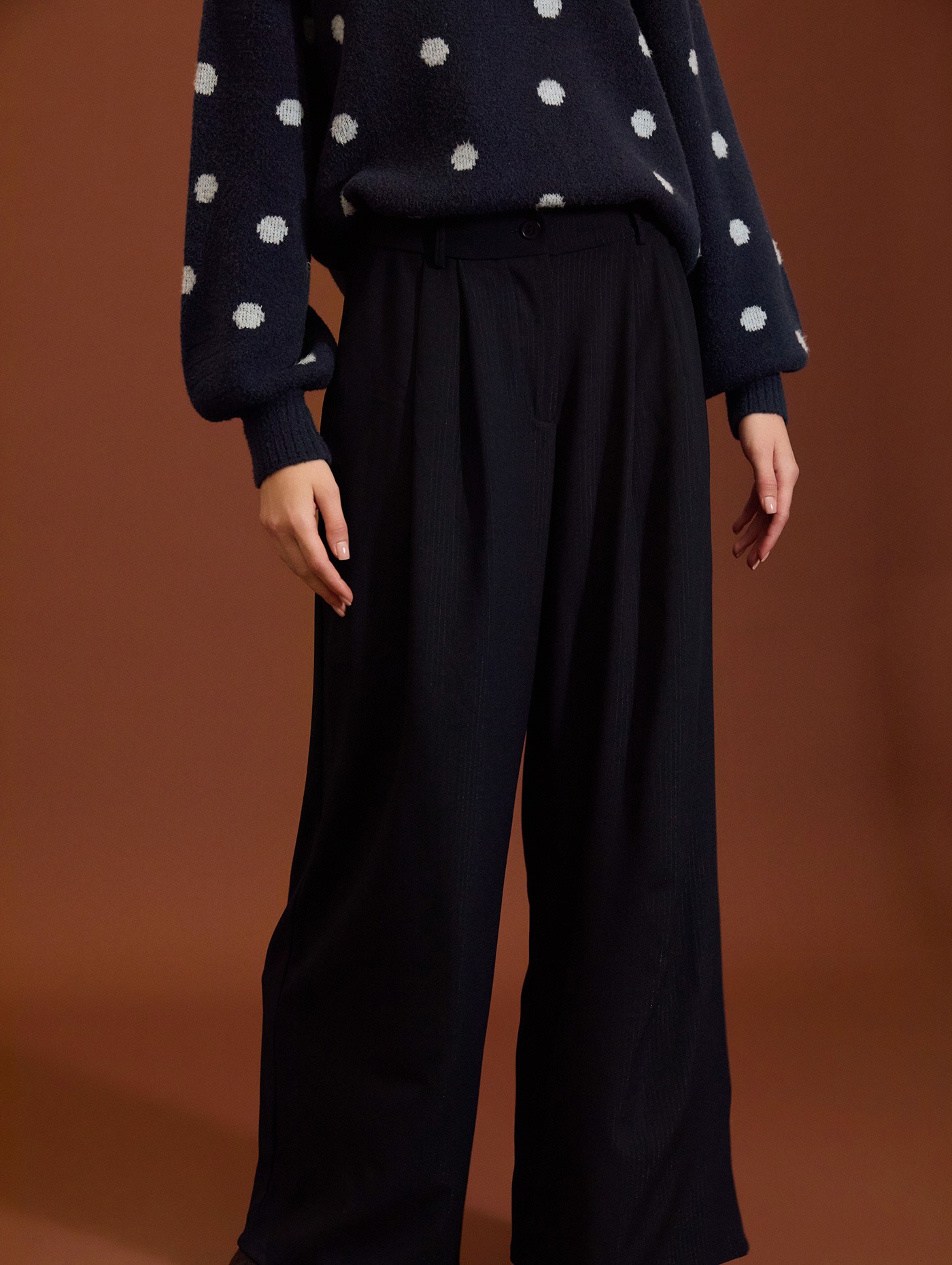 Pantalón palazzo plisado con lúrex
