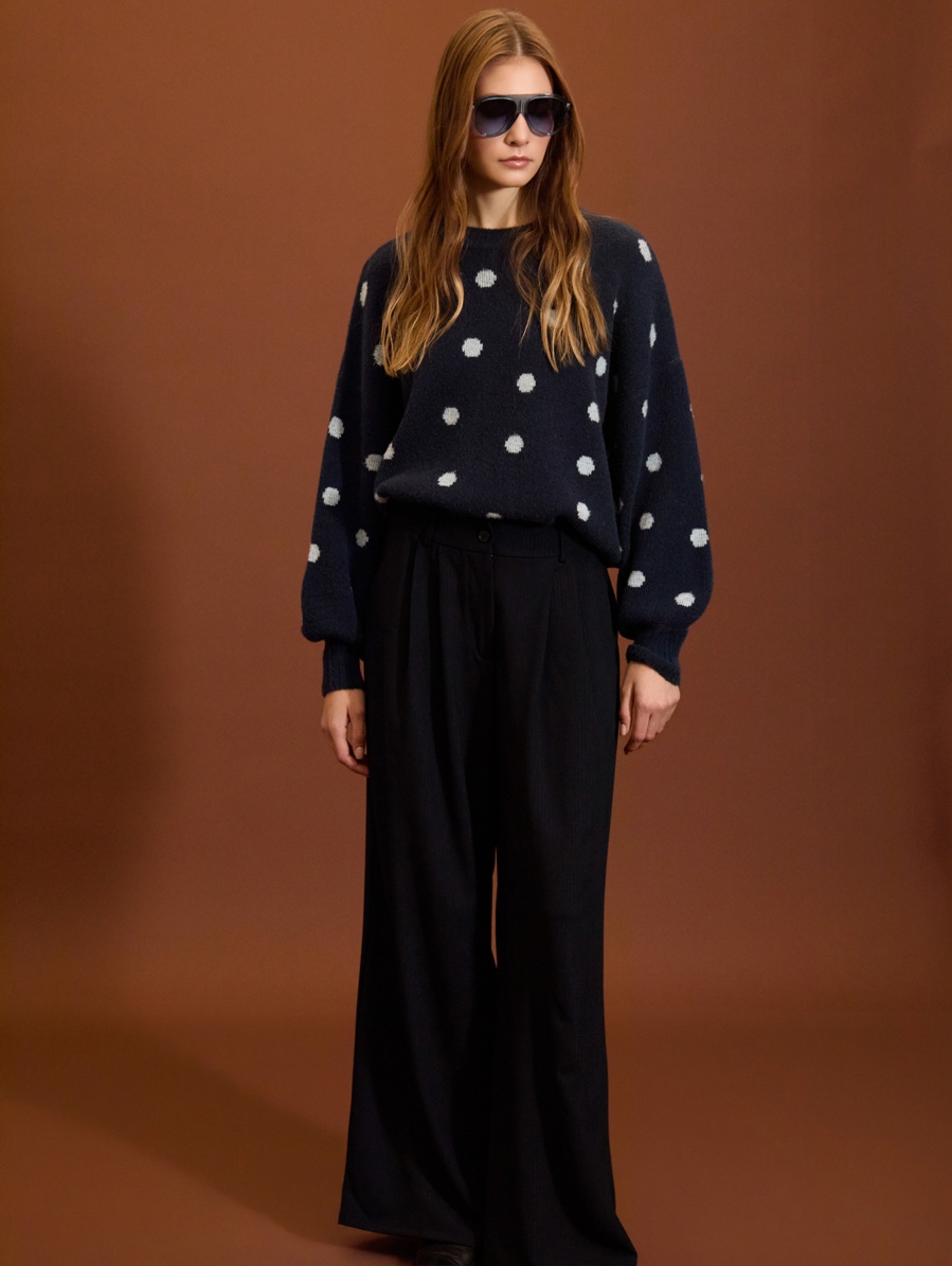 Pantalón palazzo plisado con lúrex