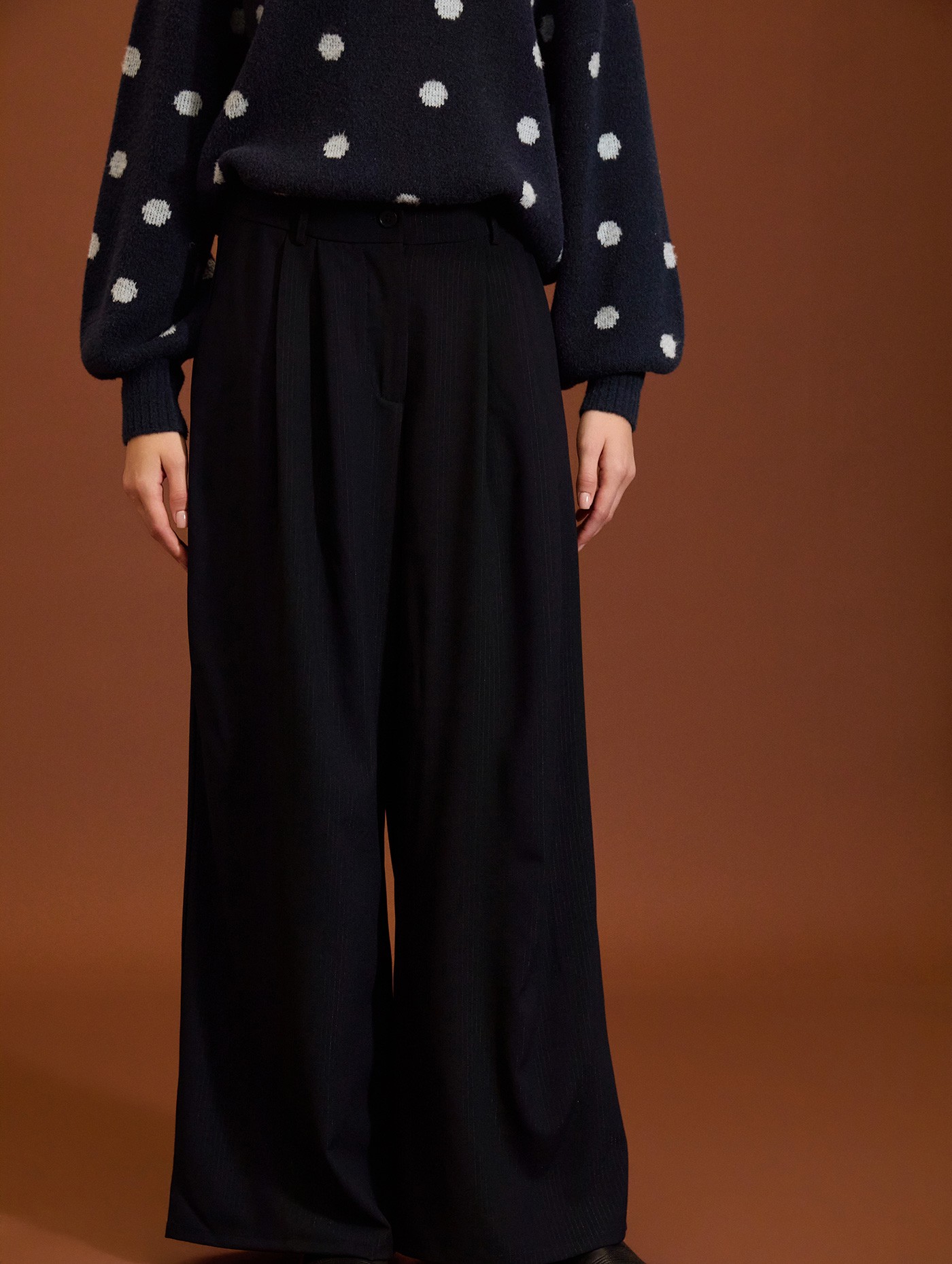 Pantalón palazzo plisado con lúrex