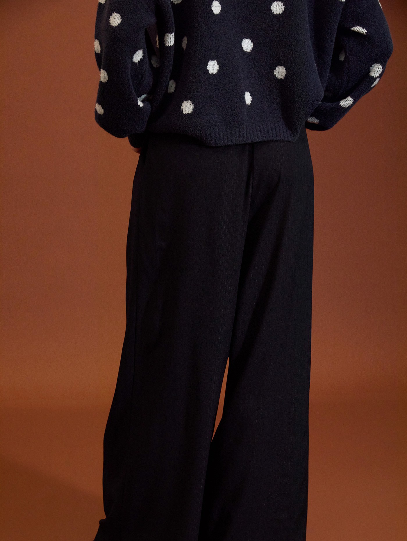 Pantalón palazzo plisado con lúrex